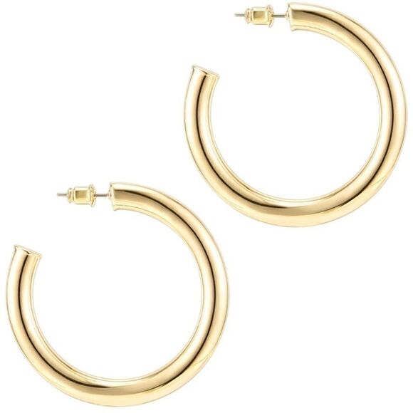 COPY - Large 14k Gold Plated Chunky Hoop Earrings 925 Posts - Picture 3 of 3